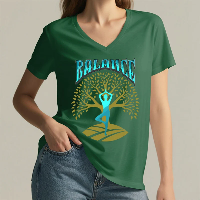 Olivenorma Baumpose Yoga Dame Balance Wort Spirituelles Damen V-Ausschnitt T-Shirt