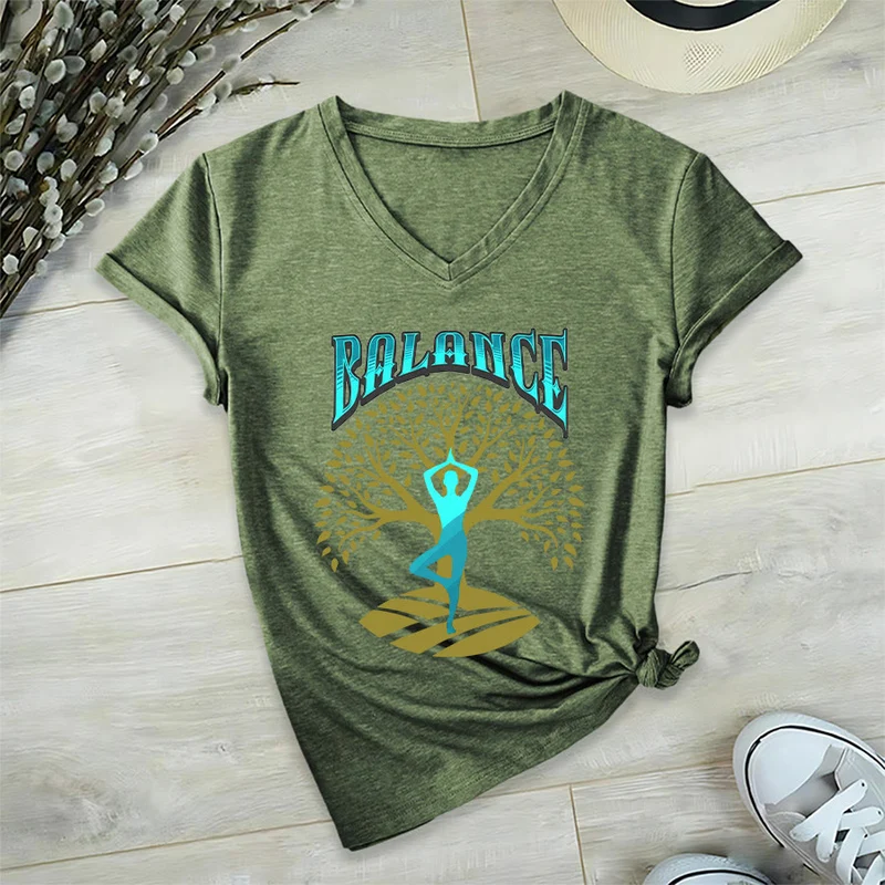 Olivenorma Baumpose Yoga Dame Balance Wort Spirituelles Damen V-Ausschnitt T-Shirt