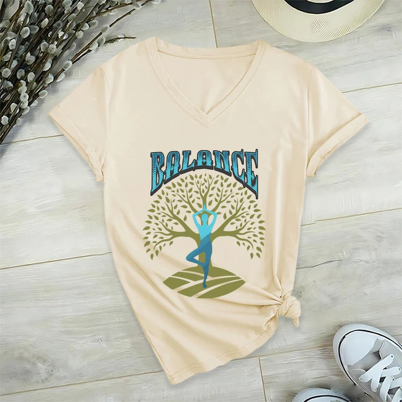 Olivenorma Baumpose Yoga Dame Balance Wort Spirituelles Damen V-Ausschnitt T-Shirt