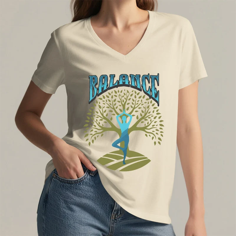 Olivenorma Baumpose Yoga Dame Balance Wort Spirituelles Damen V-Ausschnitt T-Shirt