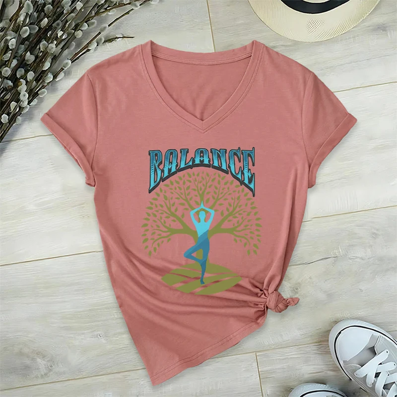 Olivenorma Baumpose Yoga Dame Balance Wort Spirituelles Damen V-Ausschnitt T-Shirt