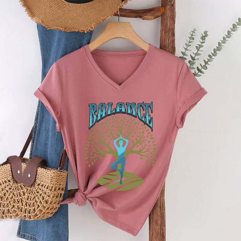 Olivenorma Baumpose Yoga Dame Balance Wort Spirituelles Damen V-Ausschnitt T-Shirt