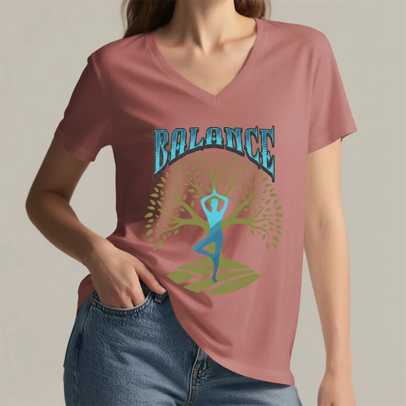 Olivenorma Baumpose Yoga Dame Balance Wort Spirituelles Damen V-Ausschnitt T-Shirt