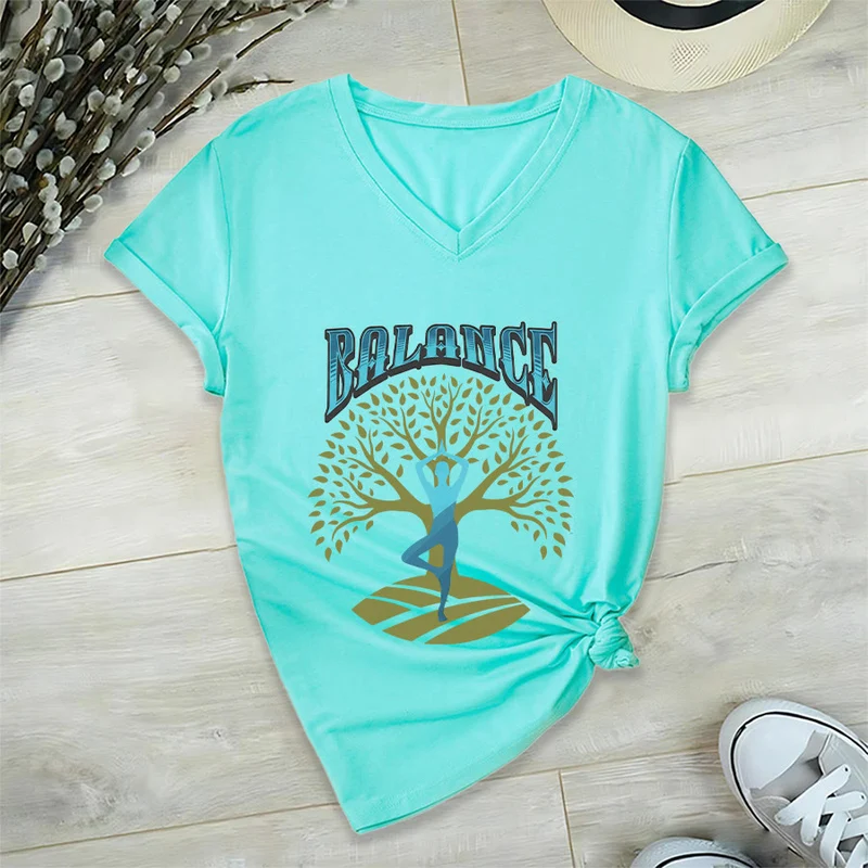 Olivenorma Baumpose Yoga Dame Balance Wort Spirituelles Damen V-Ausschnitt T-Shirt