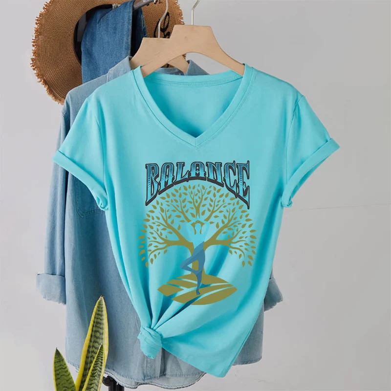 Olivenorma Baumpose Yoga Dame Balance Wort Spirituelles Damen V-Ausschnitt T-Shirt