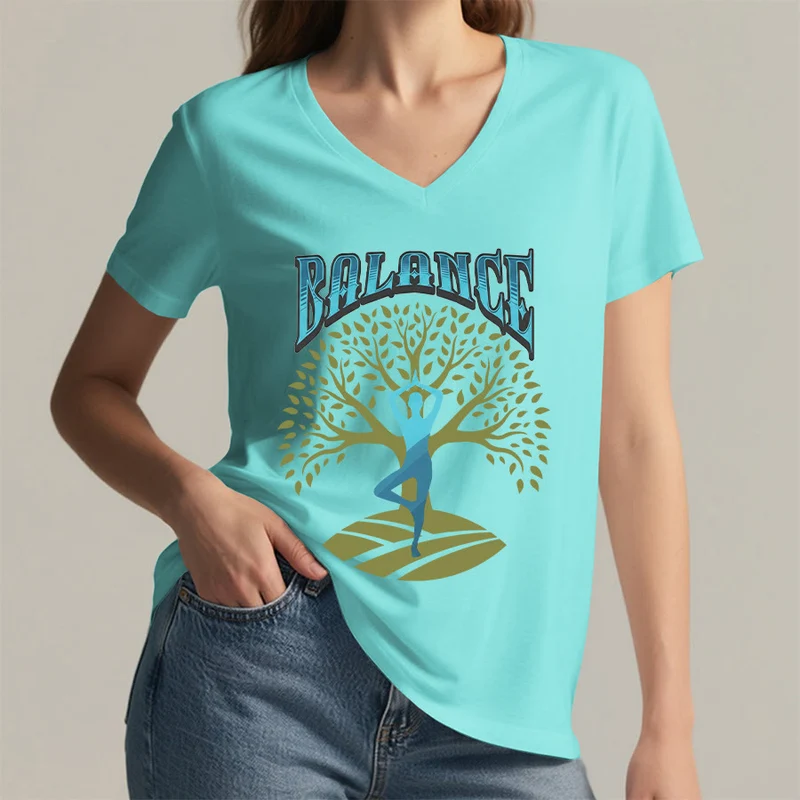Olivenorma Baumpose Yoga Dame Balance Wort Spirituelles Damen V-Ausschnitt T-Shirt