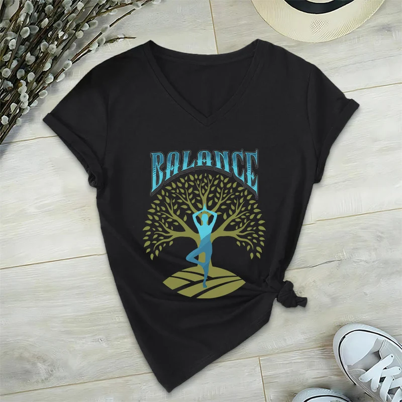 Olivenorma Baumpose Yoga Dame Balance Wort Spirituelles Damen V-Ausschnitt T-Shirt