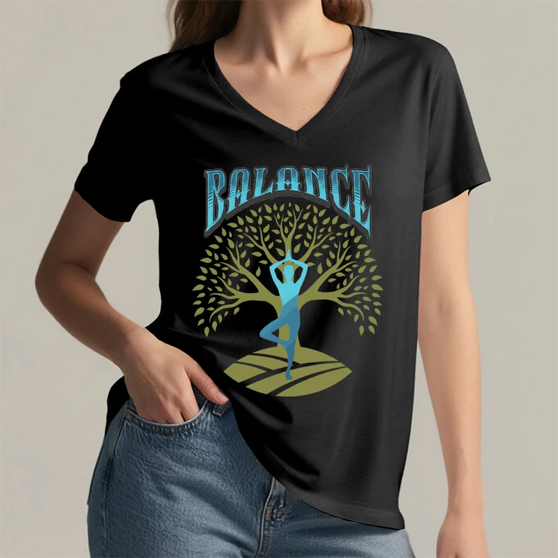Olivenorma Baumpose Yoga Dame Balance Wort Spirituelles Damen V-Ausschnitt T-Shirt