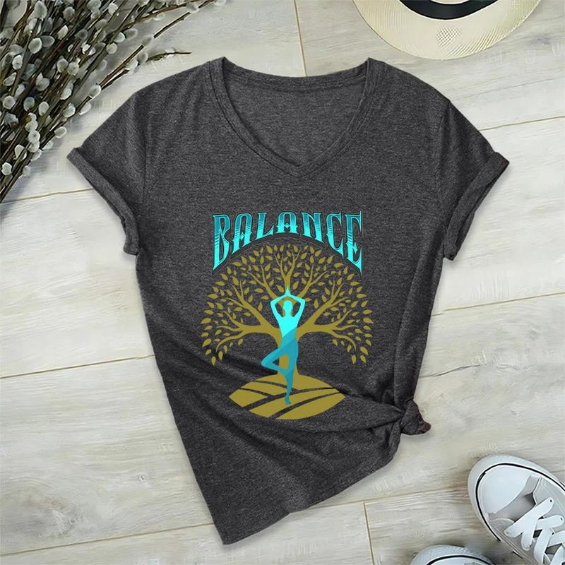 Olivenorma Baumpose Yoga Dame Balance Wort Spirituelles Damen V-Ausschnitt T-Shirt