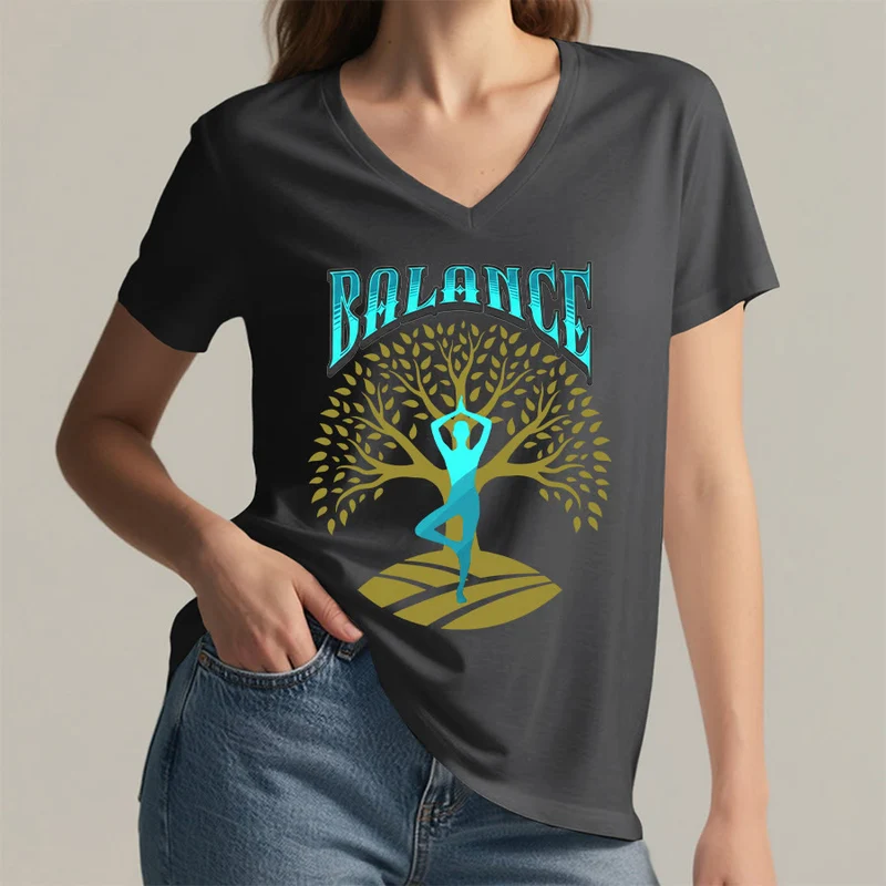 Olivenorma Baumpose Yoga Dame Balance Wort Spirituelles Damen V-Ausschnitt T-Shirt