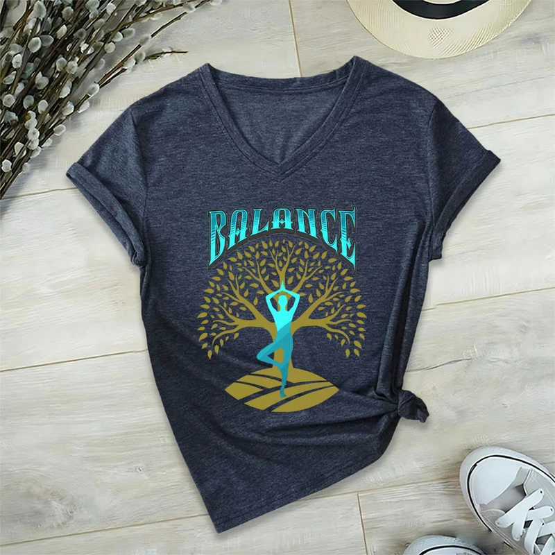 Olivenorma Baumpose Yoga Dame Balance Wort Spirituelles Damen V-Ausschnitt T-Shirt