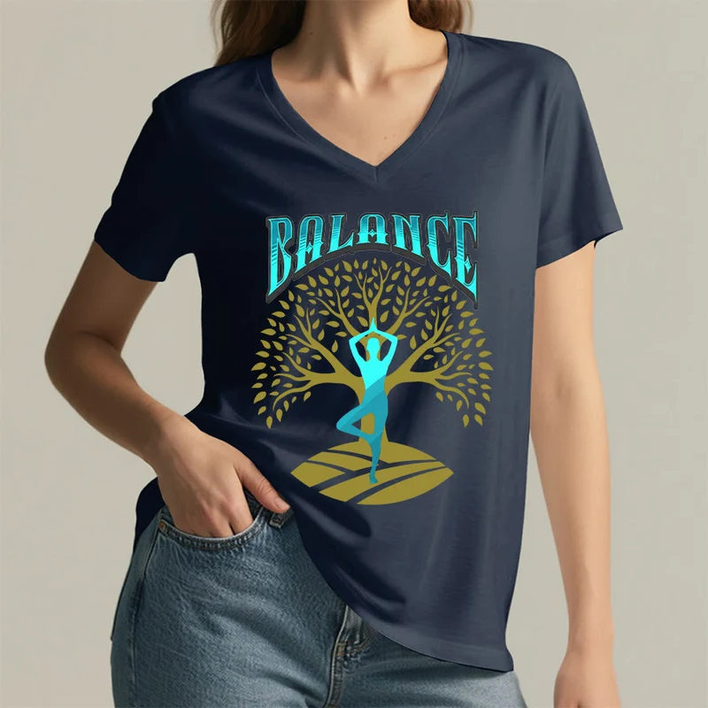 Olivenorma Baumpose Yoga Dame Balance Wort Spirituelles Damen V-Ausschnitt T-Shirt