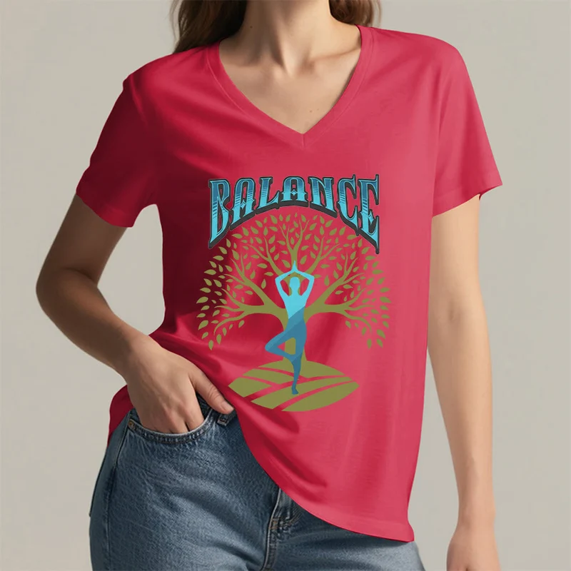 Olivenorma Baumpose Yoga Dame Balance Wort Spirituelles Damen V-Ausschnitt T-Shirt