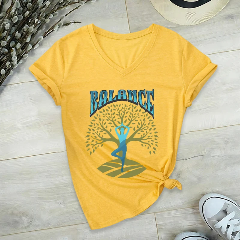 Olivenorma Baumpose Yoga Dame Balance Wort Spirituelles Damen V-Ausschnitt T-Shirt