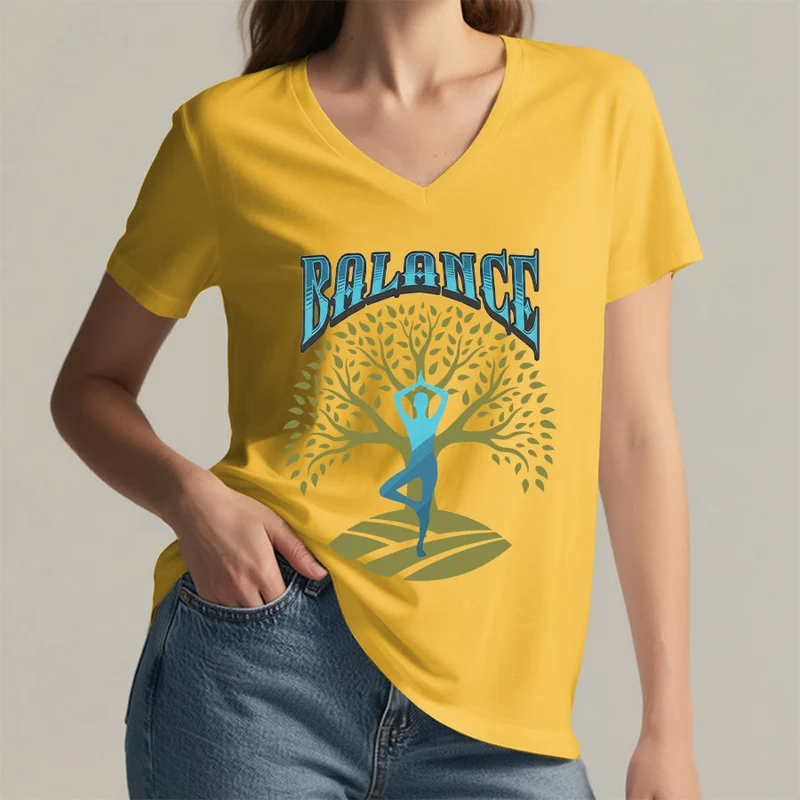 Olivenorma Baumpose Yoga Dame Balance Wort Spirituelles Damen V-Ausschnitt T-Shirt
