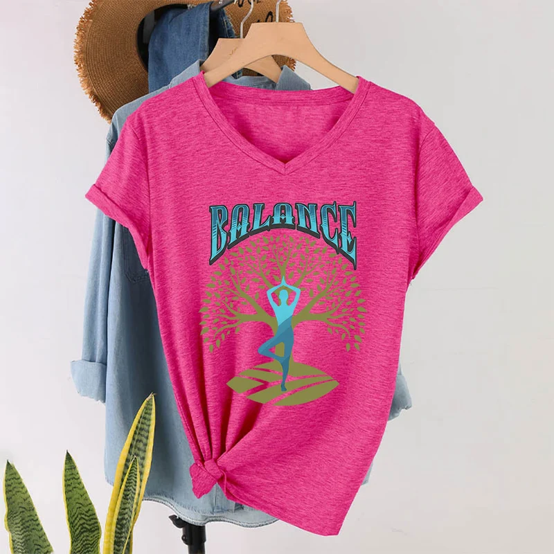 Olivenorma Baumpose Yoga Dame Balance Wort Spirituelles Damen V-Ausschnitt T-Shirt