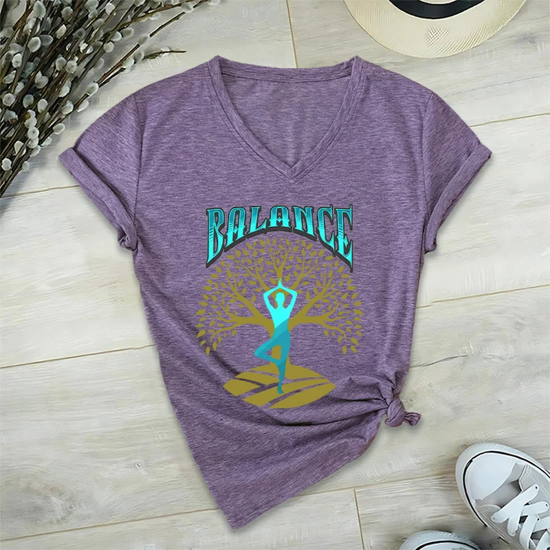 Olivenorma Baumpose Yoga Dame Balance Wort Spirituelles Damen V-Ausschnitt T-Shirt