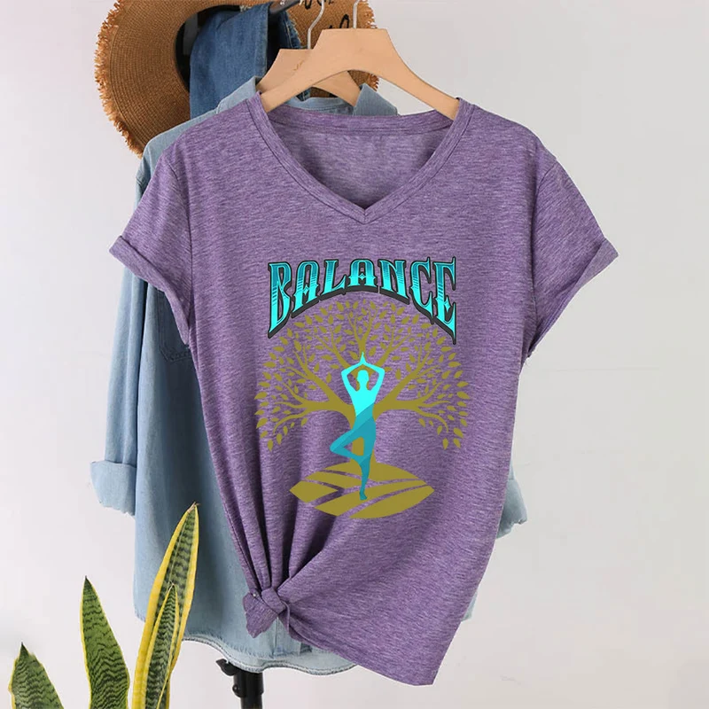 Olivenorma Baumpose Yoga Dame Balance Wort Spirituelles Damen V-Ausschnitt T-Shirt