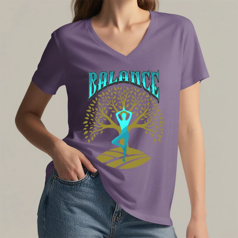 Olivenorma Baumpose Yoga Dame Balance Wort Spirituelles Damen V-Ausschnitt T-Shirt