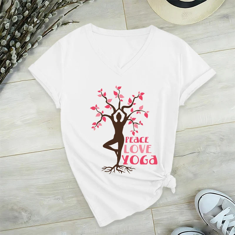 Olivenorma Peace Love Yoga Tree Pose Tree Of Life Graphic Damen-T-Shirt mit V-Ausschnitt