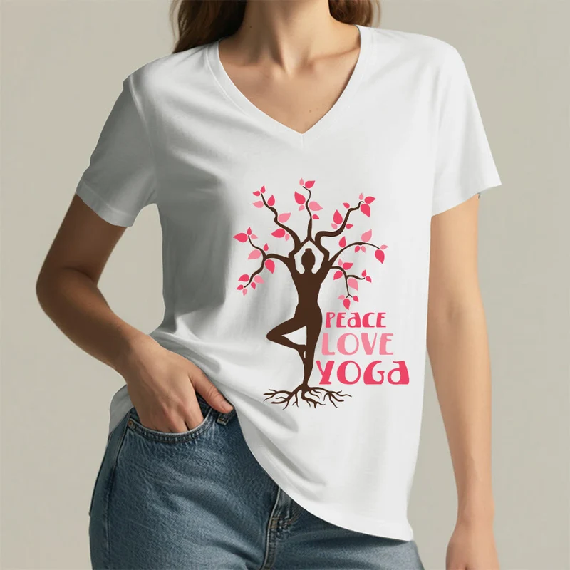 Olivenorma Peace Love Yoga Tree Pose Tree Of Life Graphic Damen-T-Shirt mit V-Ausschnitt