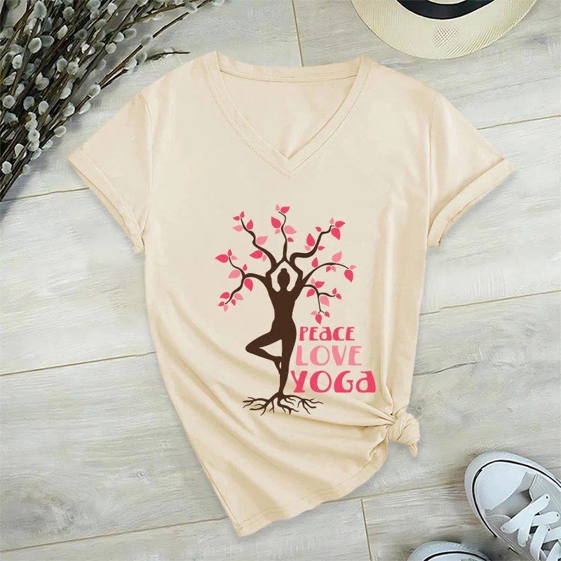 Olivenorma Peace Love Yoga Tree Pose Tree Of Life Graphic Damen-T-Shirt mit V-Ausschnitt