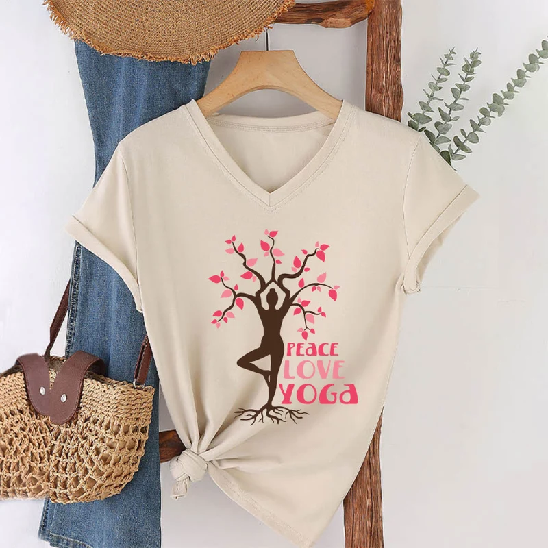Olivenorma Peace Love Yoga Tree Pose Tree Of Life Graphic Damen-T-Shirt mit V-Ausschnitt
