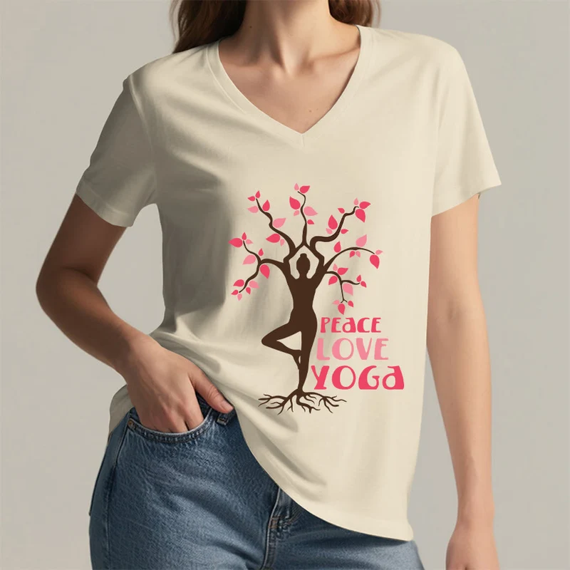 Olivenorma Peace Love Yoga Tree Pose Tree Of Life Graphic Damen-T-Shirt mit V-Ausschnitt