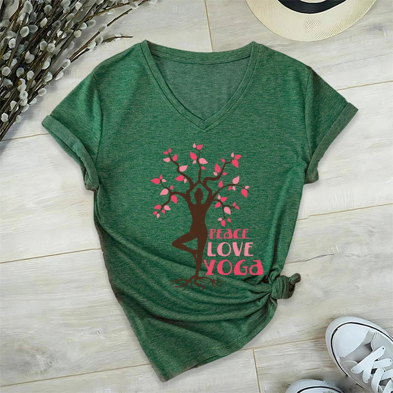 Olivenorma Peace Love Yoga Tree Pose Tree Of Life Graphic Damen-T-Shirt mit V-Ausschnitt