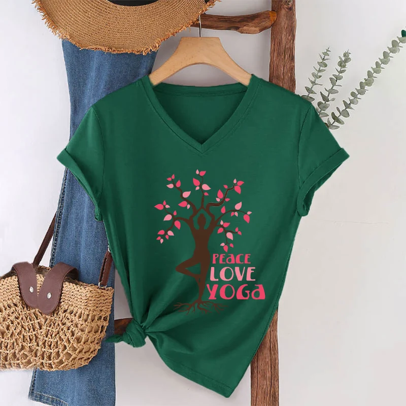 Olivenorma Peace Love Yoga Tree Pose Tree Of Life Graphic Damen-T-Shirt mit V-Ausschnitt