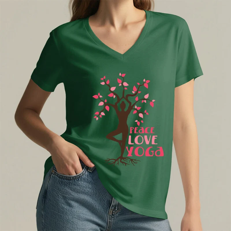 Olivenorma Peace Love Yoga Tree Pose Tree Of Life Graphic Damen-T-Shirt mit V-Ausschnitt
