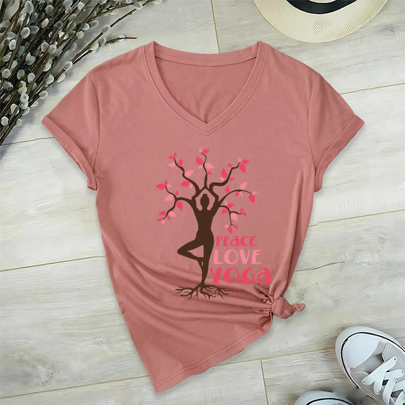 Olivenorma Peace Love Yoga Tree Pose Tree Of Life Graphic Damen-T-Shirt mit V-Ausschnitt