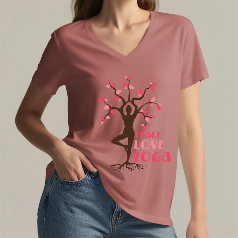 Olivenorma Peace Love Yoga Tree Pose Tree Of Life Graphic Damen-T-Shirt mit V-Ausschnitt
