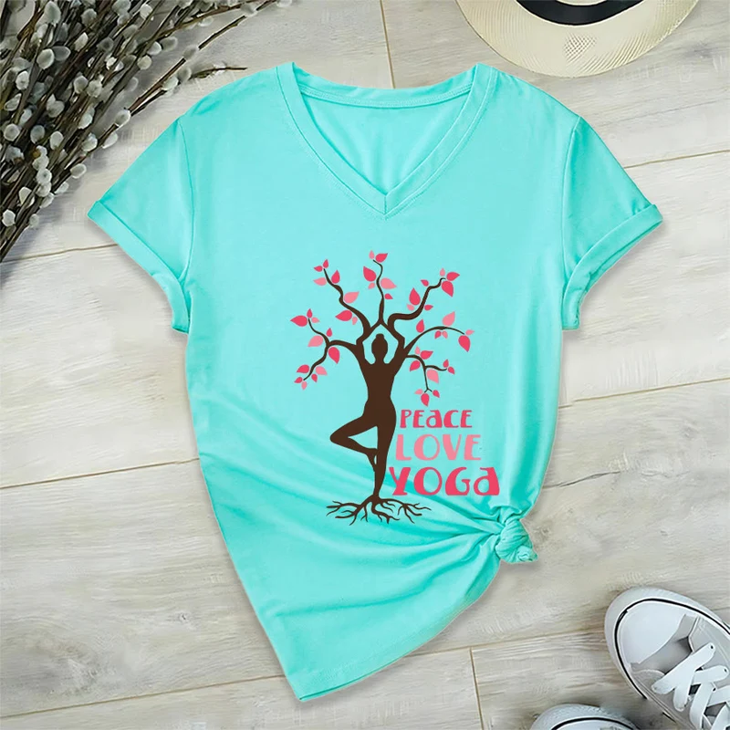 Olivenorma Peace Love Yoga Tree Pose Tree Of Life Graphic Damen-T-Shirt mit V-Ausschnitt