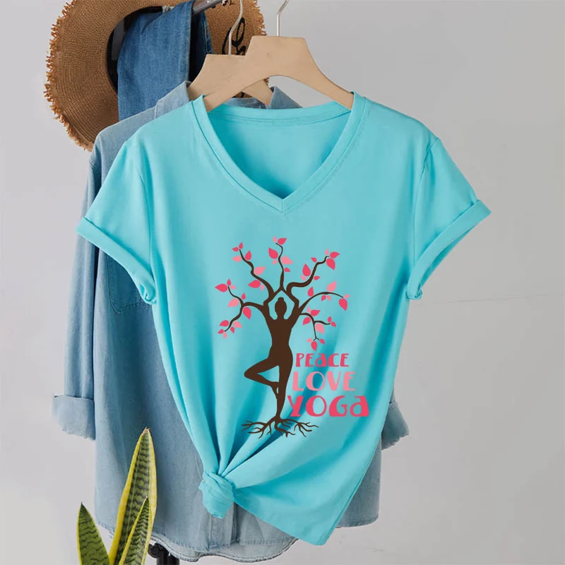 Olivenorma Peace Love Yoga Tree Pose Tree Of Life Graphic Damen-T-Shirt mit V-Ausschnitt