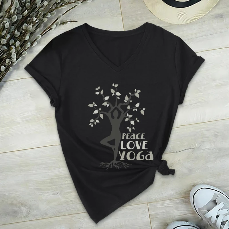 Olivenorma Peace Love Yoga Tree Pose Tree Of Life Graphic Damen-T-Shirt mit V-Ausschnitt