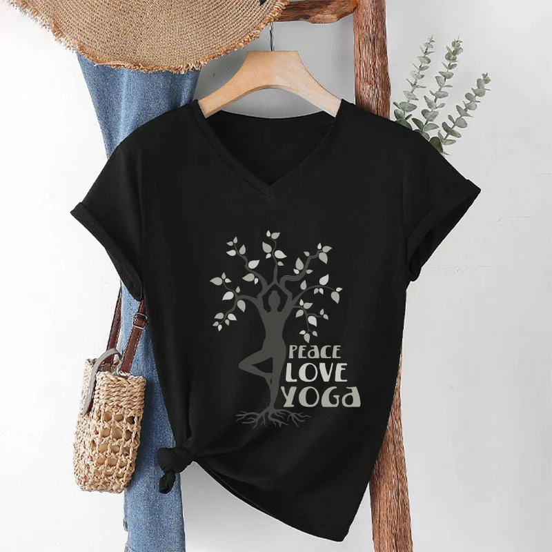 Olivenorma Peace Love Yoga Tree Pose Tree Of Life Graphic Damen-T-Shirt mit V-Ausschnitt