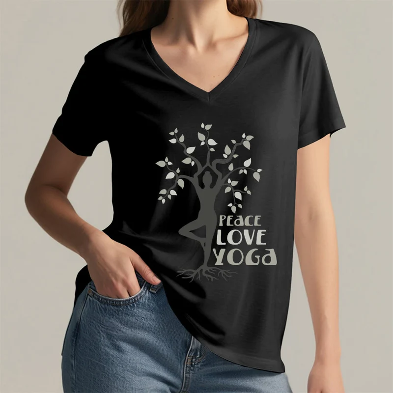 Olivenorma Peace Love Yoga Tree Pose Tree Of Life Graphic Damen-T-Shirt mit V-Ausschnitt