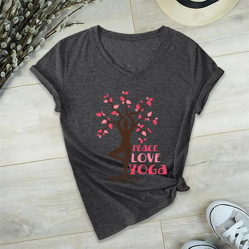 Olivenorma Peace Love Yoga Tree Pose Tree Of Life Graphic Damen-T-Shirt mit V-Ausschnitt