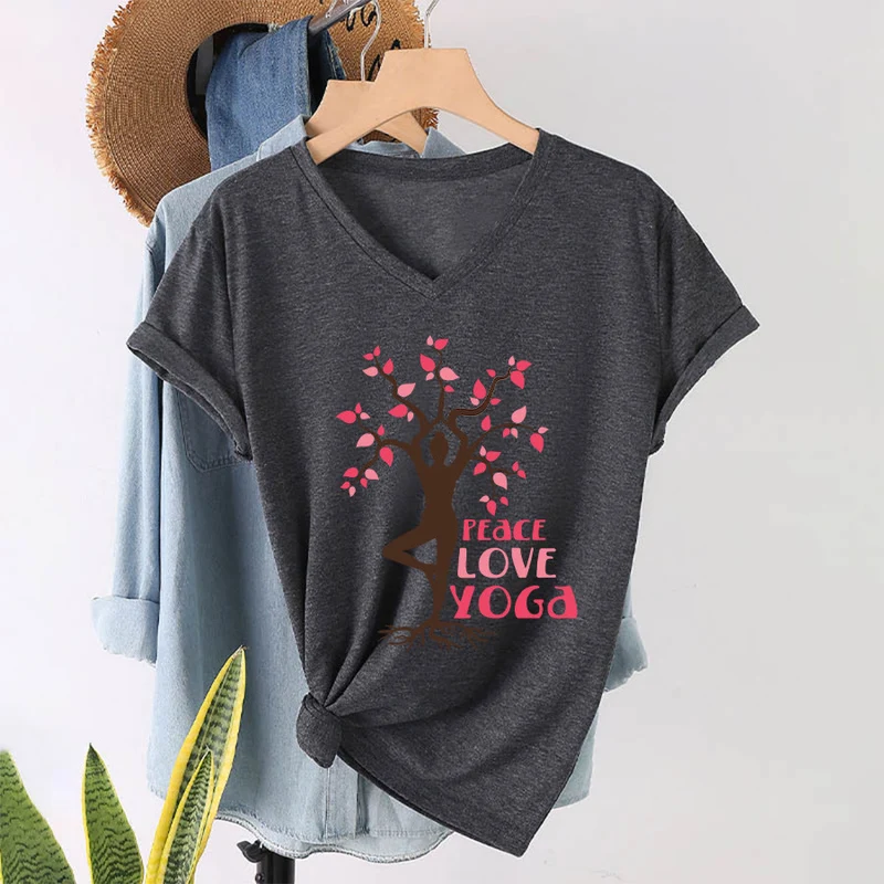 Olivenorma Peace Love Yoga Tree Pose Tree Of Life Graphic Damen-T-Shirt mit V-Ausschnitt