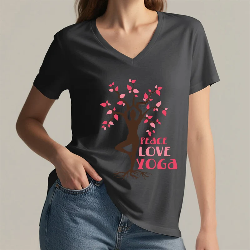 Olivenorma Peace Love Yoga Tree Pose Tree Of Life Graphic Damen-T-Shirt mit V-Ausschnitt