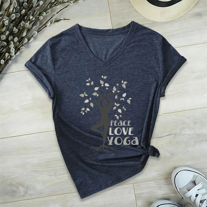 Olivenorma Peace Love Yoga Tree Pose Tree Of Life Graphic Damen-T-Shirt mit V-Ausschnitt
