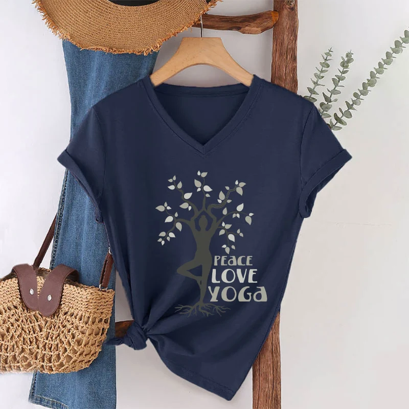Olivenorma Peace Love Yoga Tree Pose Tree Of Life Graphic Damen-T-Shirt mit V-Ausschnitt