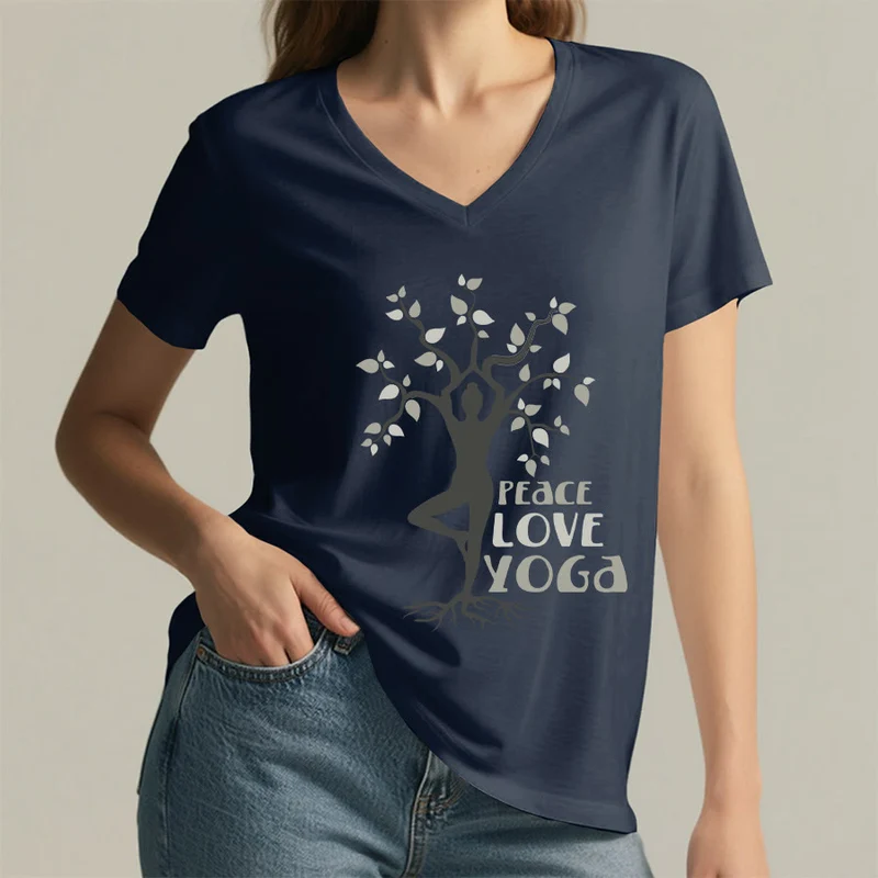 Olivenorma Peace Love Yoga Tree Pose Tree Of Life Graphic Damen-T-Shirt mit V-Ausschnitt
