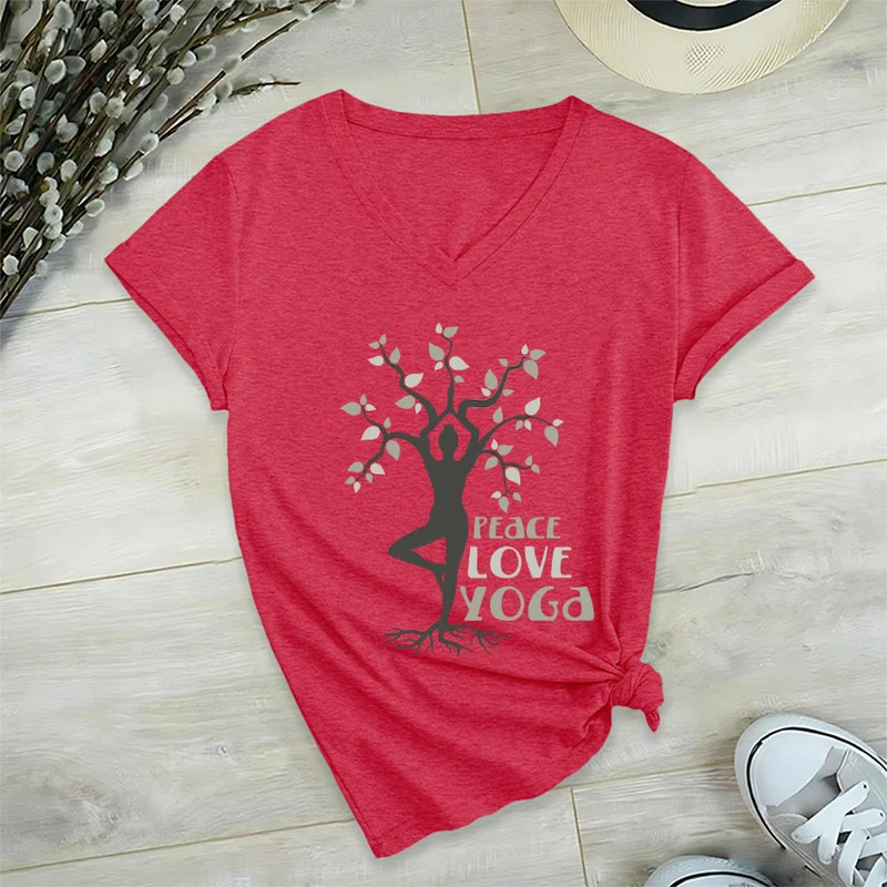 Olivenorma Peace Love Yoga Tree Pose Tree Of Life Graphic Damen-T-Shirt mit V-Ausschnitt