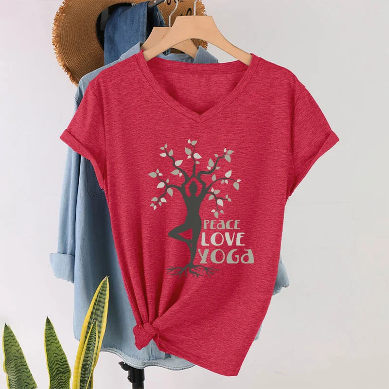 Olivenorma Peace Love Yoga Tree Pose Tree Of Life Graphic Damen-T-Shirt mit V-Ausschnitt