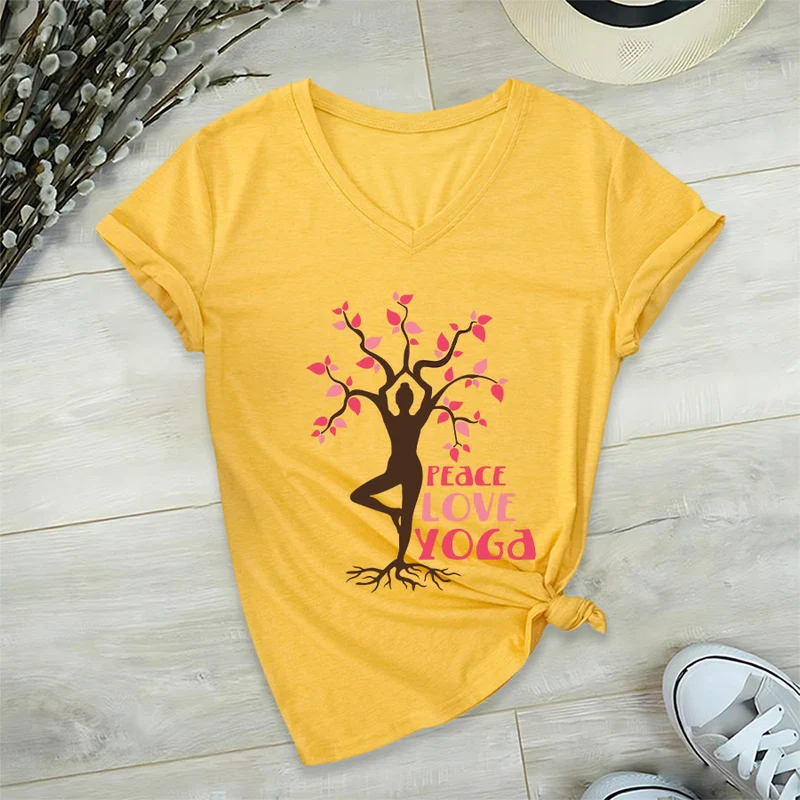 Olivenorma Peace Love Yoga Tree Pose Tree Of Life Graphic Damen-T-Shirt mit V-Ausschnitt