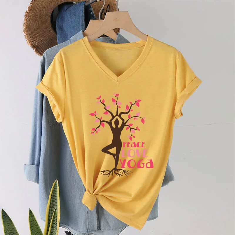 Olivenorma Peace Love Yoga Tree Pose Tree Of Life Graphic Damen-T-Shirt mit V-Ausschnitt