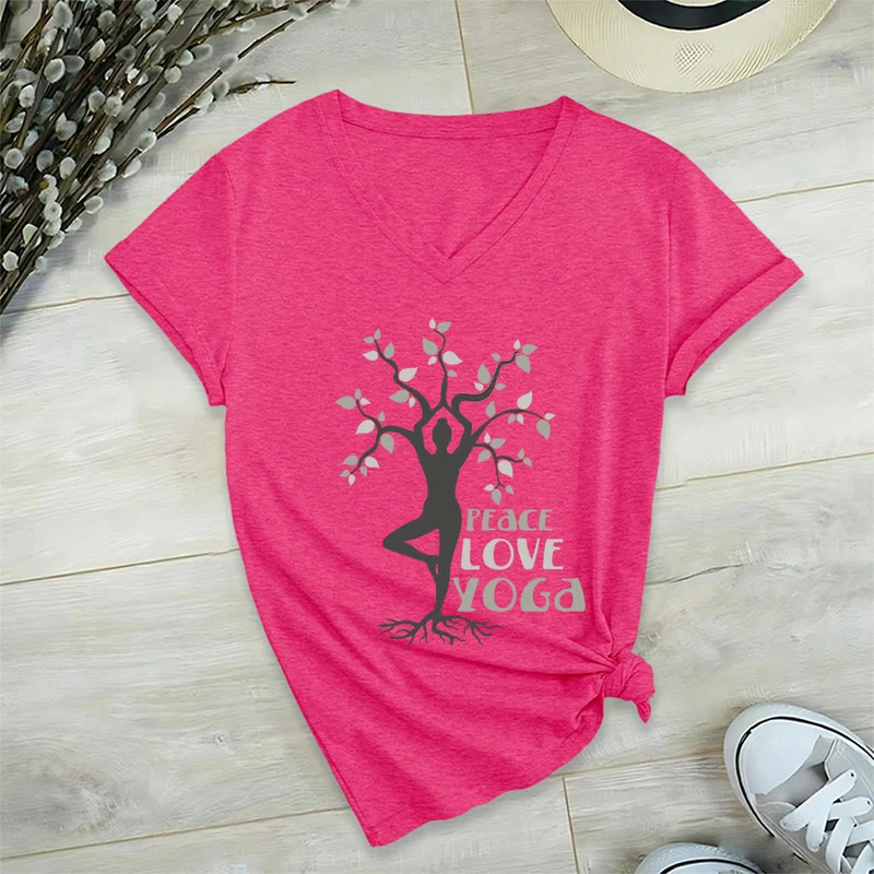 Olivenorma Peace Love Yoga Tree Pose Tree Of Life Graphic Damen-T-Shirt mit V-Ausschnitt