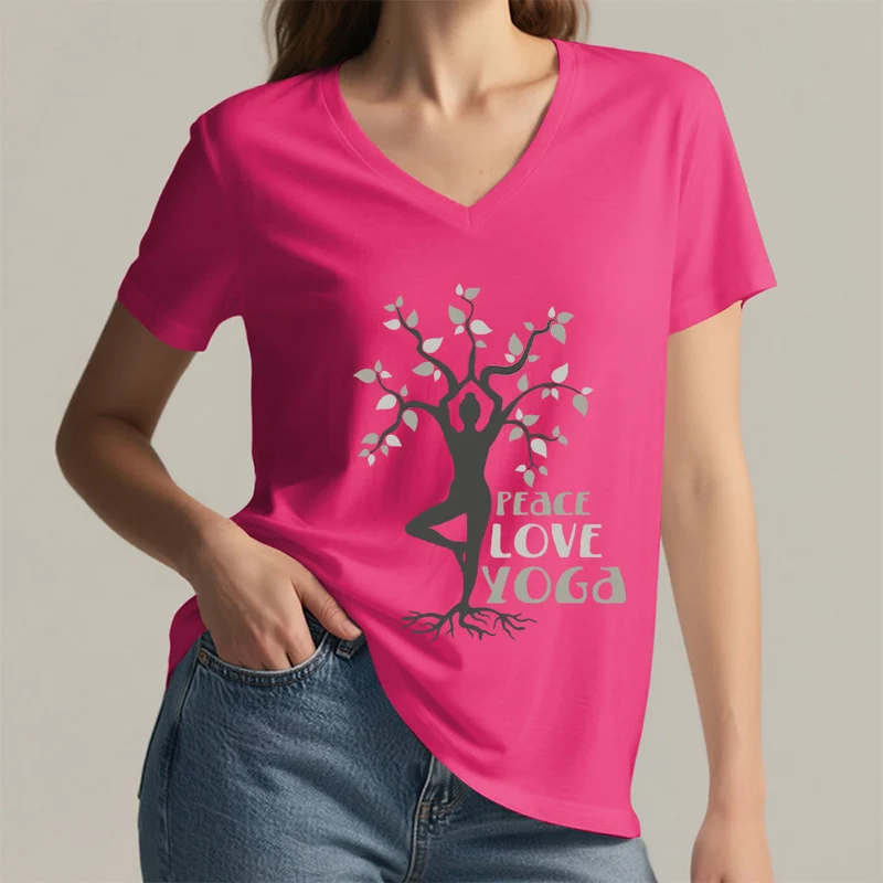 Olivenorma Peace Love Yoga Tree Pose Tree Of Life Graphic Damen-T-Shirt mit V-Ausschnitt